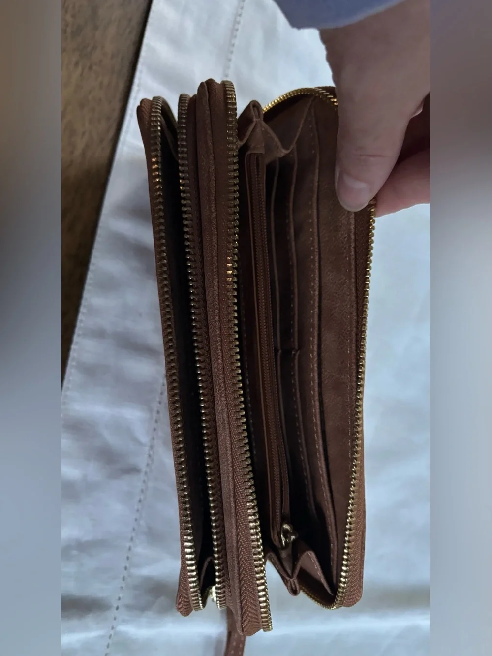 Women’s Zip-Around Wallet in Faux Leather Brown with Wristlet